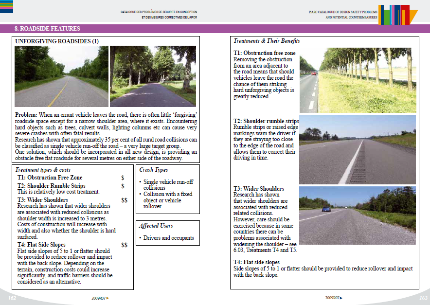 Figure 11.5 Treatments for unforgiving roadsides from the PIARC catalogue - Source: PIARC (2009).